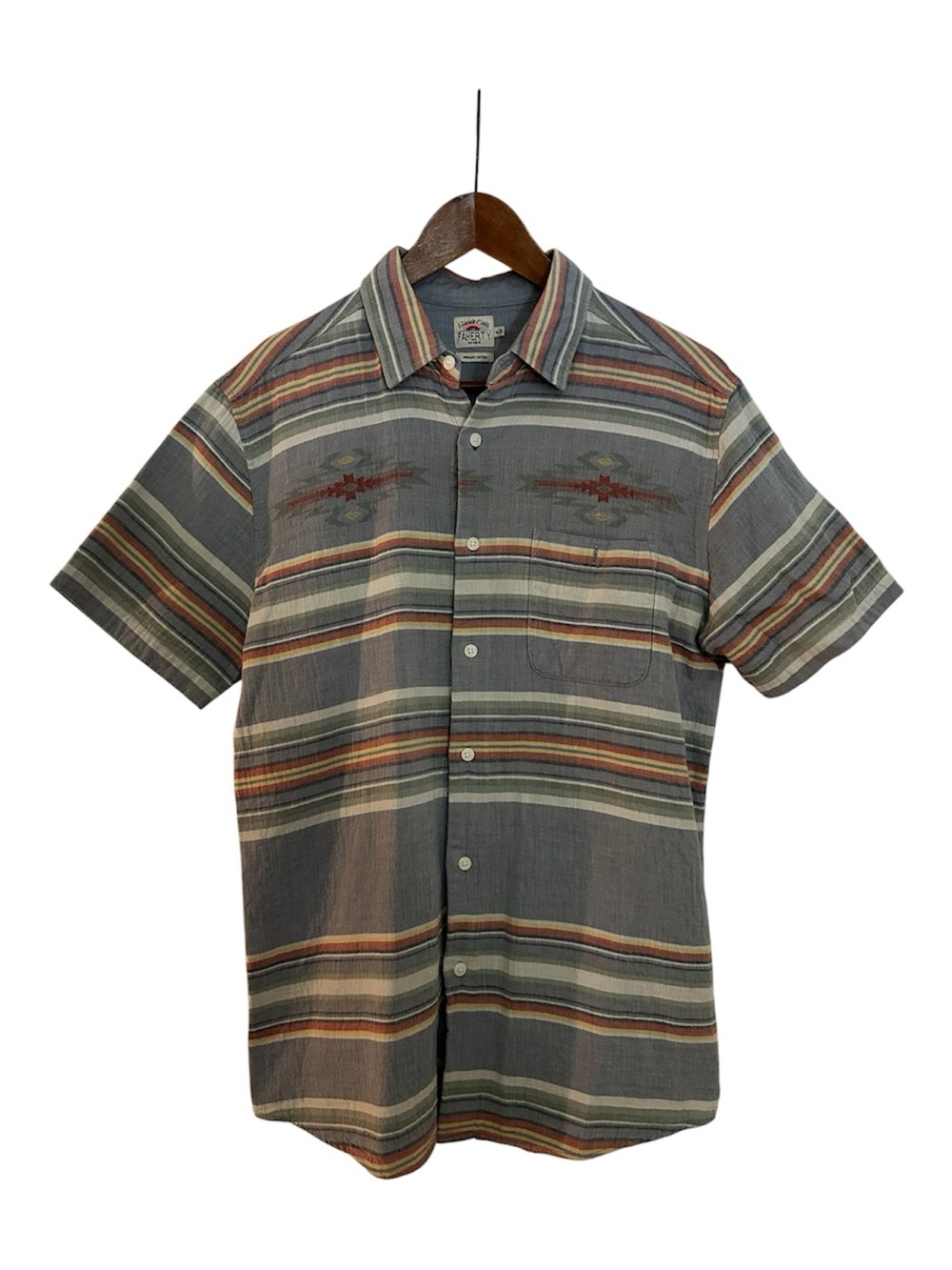 Faherty Men's Short Sleeve Button-Up Striped Shirt - Light Blue/Gray Multi